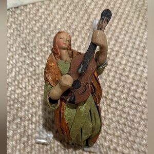 Vintage Cartapesta Ornament Angel with Guitar Paper Mache